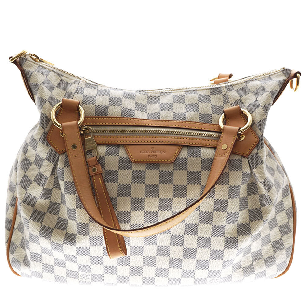 LOUIS VUITTON Evora Damier Azur White Canvas White Tote Bag Shoulder Strap